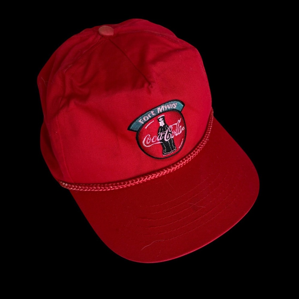 80's Coca-Cola Fort Myers Red Snapback Hat Rope Trucker Cap Simply The Best Mens